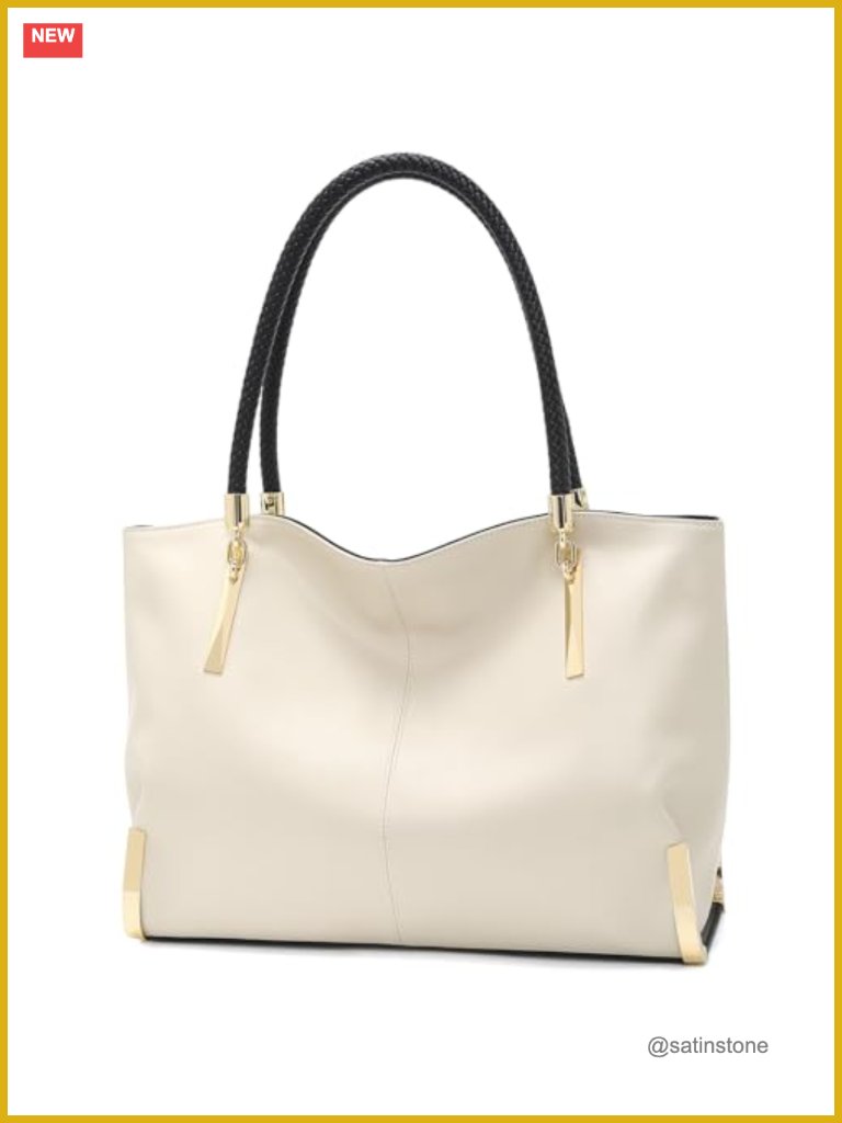 Large Leather Tote Handbag With Zippered Pockets